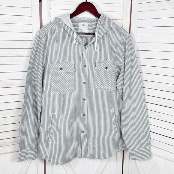 44MM Striped Button Up Hoodie Shirt Grey XL - Picture 1 of 10
